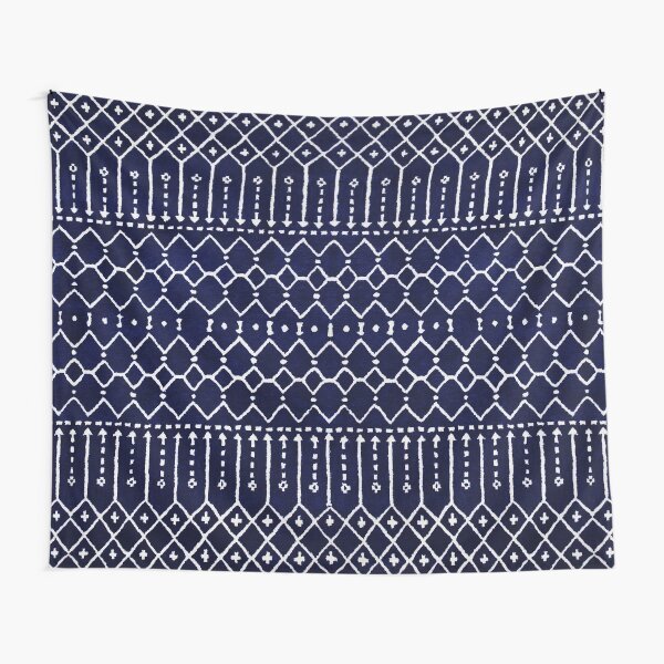 Indigo Dark Calm Blue Moroccan Atlas Style Design. Tapestry