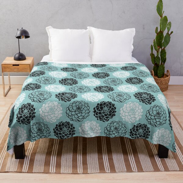 Item preview, Chrysanthemum Variations Seamless Pattern - Black, White and Light Blue Green designed and sold by Artberry.