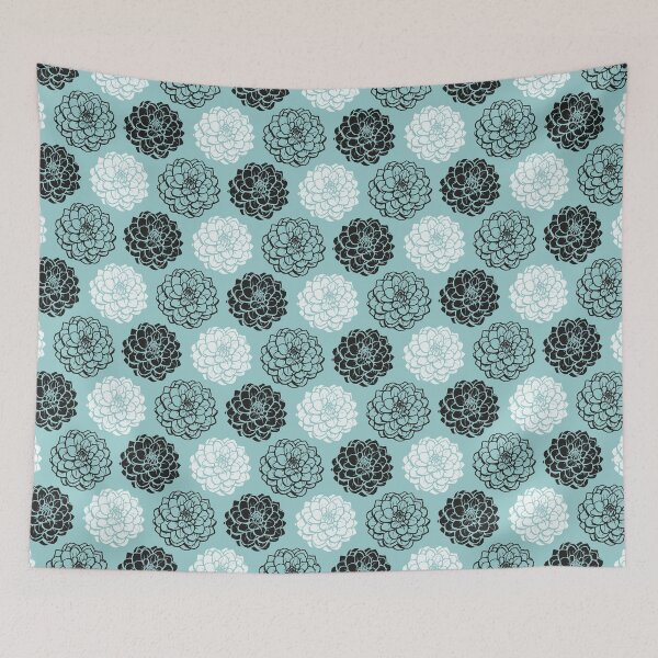 Item preview, Chrysanthemum Variations Seamless Pattern - Black, White and Light Blue Green designed and sold by Artberry.
