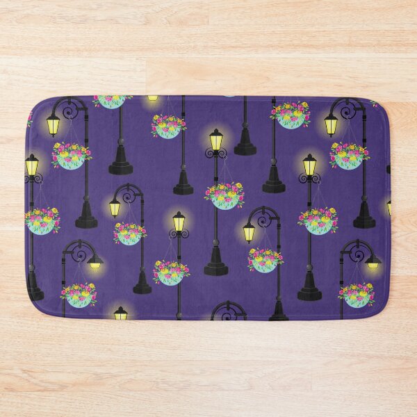 Item preview, Hanging flowers on night street light lamps pattern. designed and sold by The Pattern Mill.