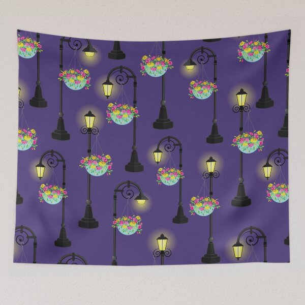 Item preview, Hanging flowers on night street light lamps pattern. designed and sold by The Pattern Mill.