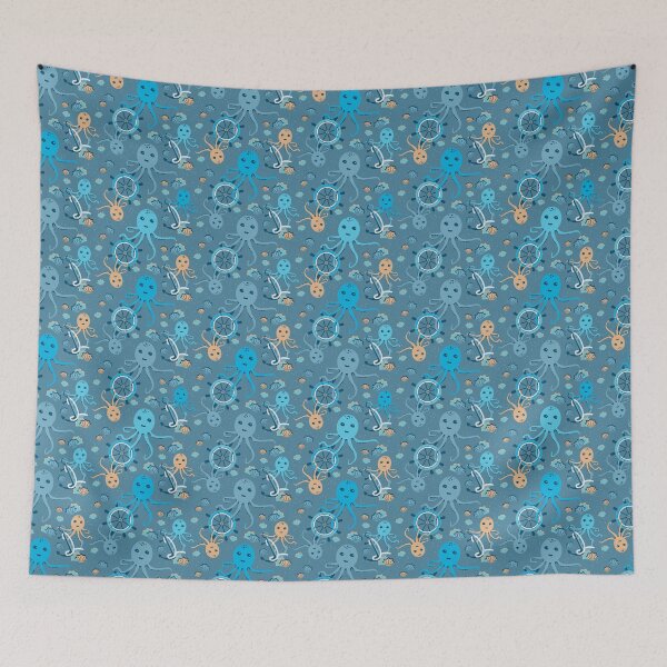Item preview, Blue octopus on a blue background designed and sold by Alex  Blud.