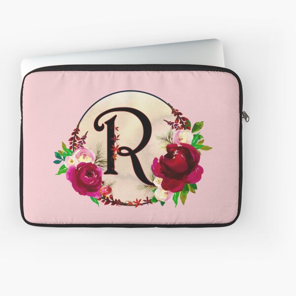 The Letter 'R' Red Floral Circle Monogram  Laptop Sleeve