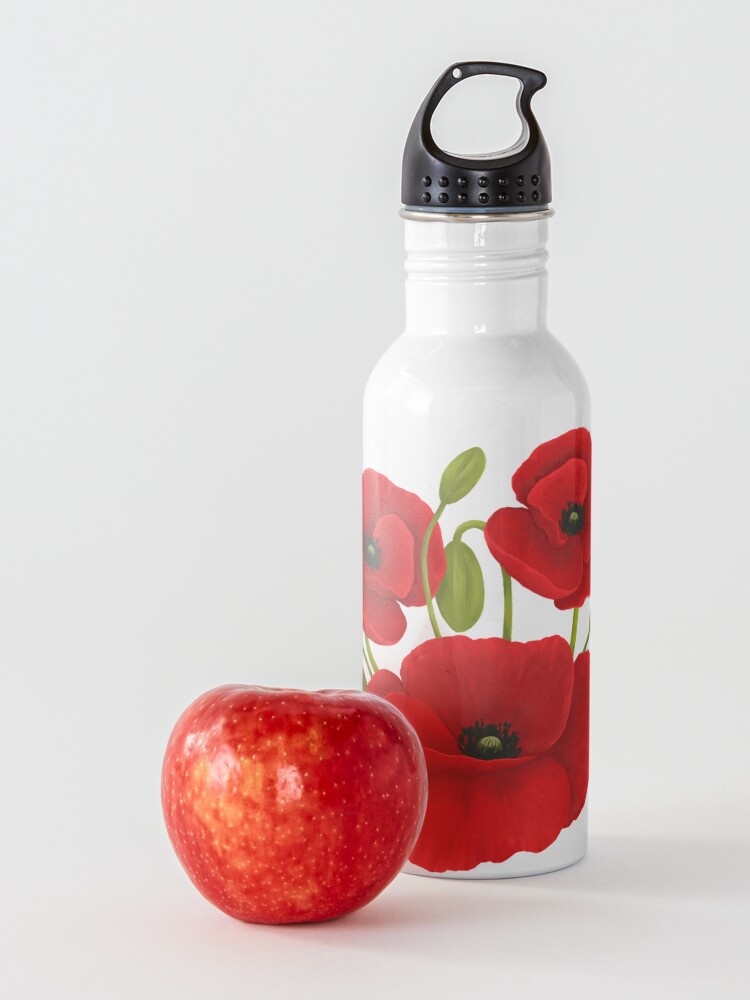"Red Poppy Flowers" Water Bottle for Sale by Kraina Redbubble