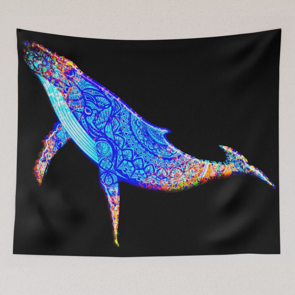 Multicolor abstract humpback whale on a tapestry
