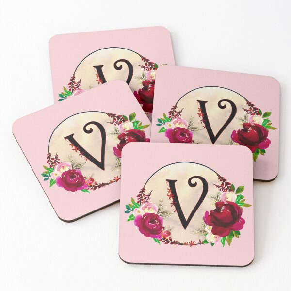 Artikelvorschau, Der Buchstabe 'V' Red Floral Circle Monogram entworfen und verkauft von Bumblefuzzies.