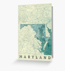 Maryland Map Blue Vintage Greeting Card