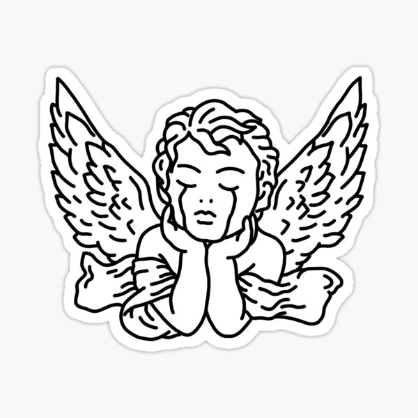 Outline Crying Angel Tattoo Design