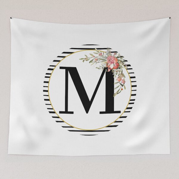 Item preview, Stripes Floral Wreath Bouquet Arrangement Monogram Letter M designed and sold by TheFamilyVan.