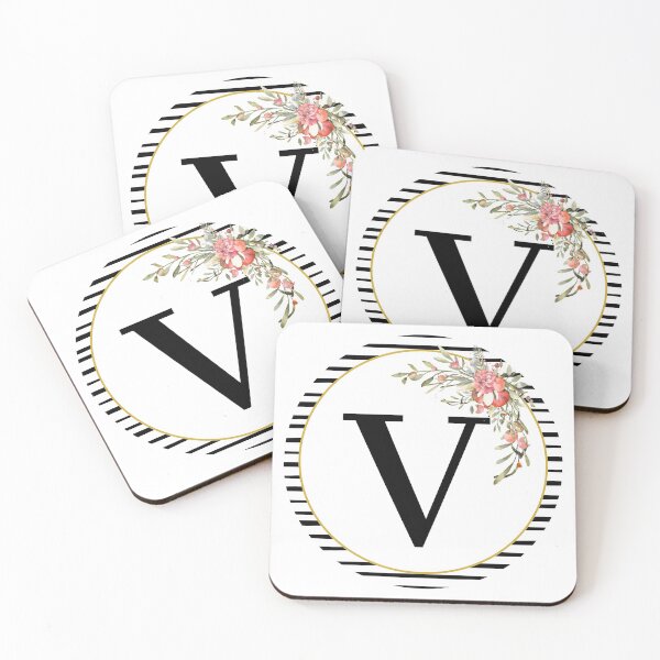 Item preview, Stripes Floral Wreath Bouquet Arrangement Monogram Letter V designed and sold by TheFamilyVan.