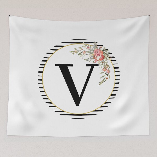Item preview, Stripes Floral Wreath Bouquet Arrangement Monogram Letter V designed and sold by TheFamilyVan.