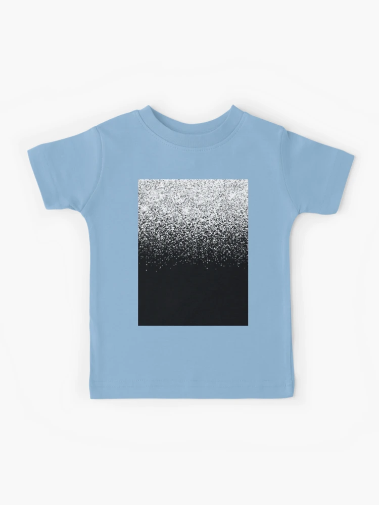 platinum silver metallic print glitter ombre rain dust falling over jet  black (faux foil) girly trend Kids T-Shirt for Sale by StinkPad