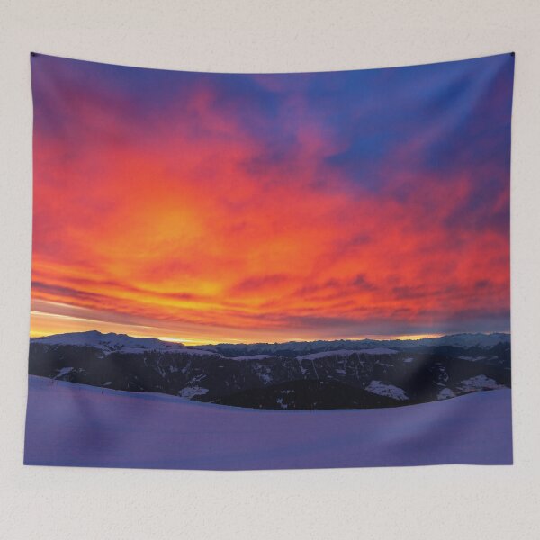 Item preview, Snow Mountain Sunset Landscape Art Print designed and sold by Mexikawaii.