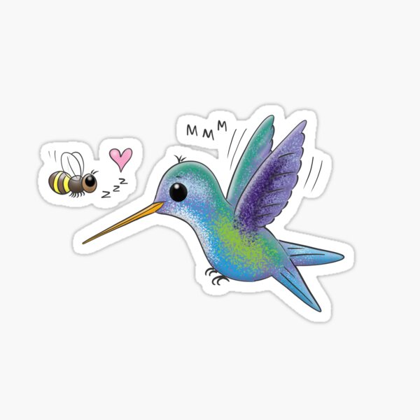 Item preview, Cute bee and hummingbird cartoon illustration designed and sold by FrogFactory.