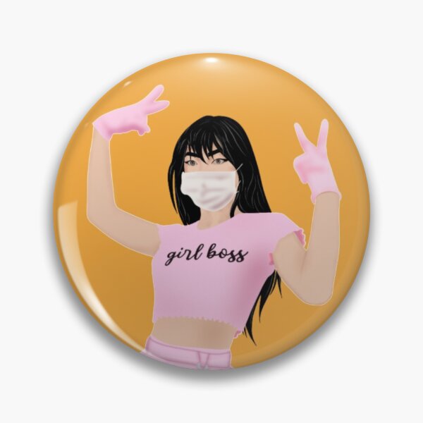 Item preview, Girl on pink outfit wearing a face mask and gloves - saffron background  designed and sold by maesthetics.