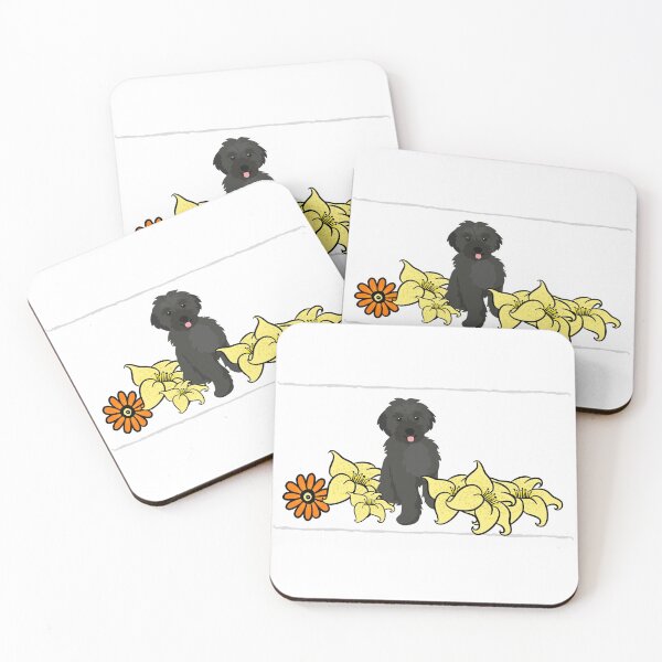 Item preview, Doodle dog with yellow and orange flowers designed and sold by Skyfarer.