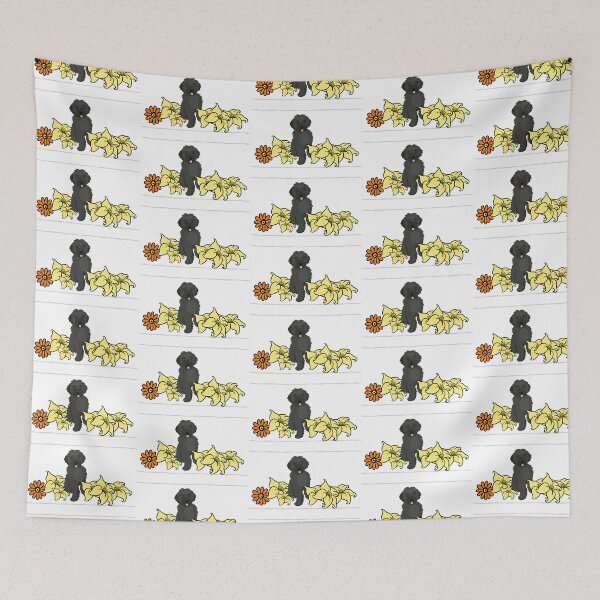 Item preview, Doodle dog with yellow and orange flowers designed and sold by Skyfarer.