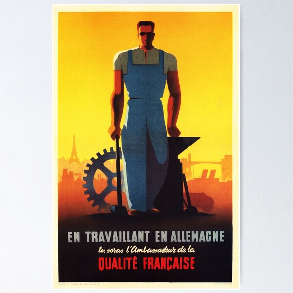 Aperçu de l'œuvre En travaillant en Allemagne, vous serez l'ambassadeur de l'art mural vintage de qualité française créée et vendue par retroposters.