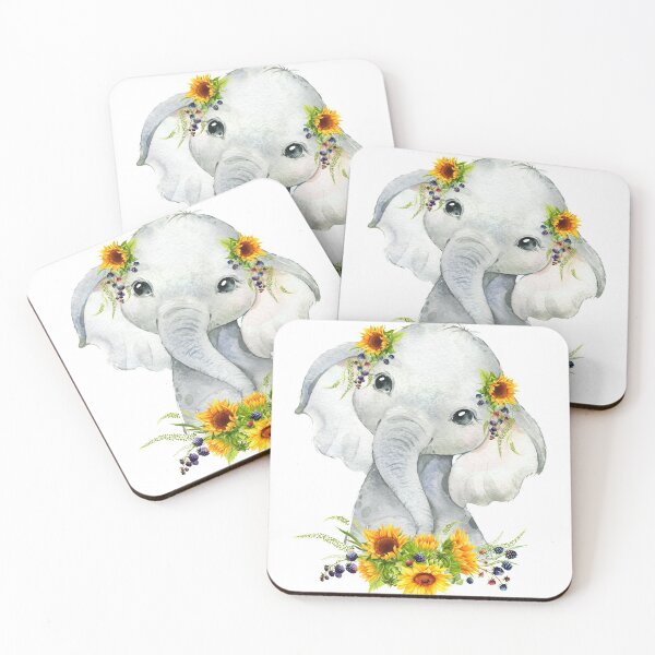 Item preview, Baby Elephant with Yellow Floral Sunflowers  designed and sold by Paulele.