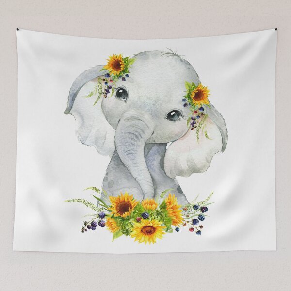 Item preview, Baby Elephant with Yellow Floral Sunflowers  designed and sold by Paulele.