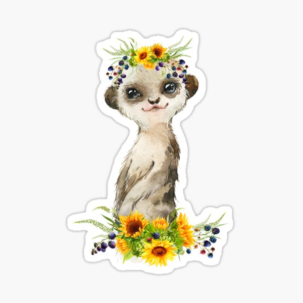 Item preview, Baby Meerkat with Yellow Floral Sunflowers  designed and sold by Paulele.