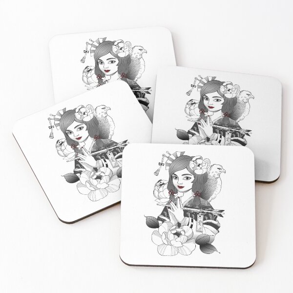 Item preview, Smiling Geisha With Flowers And a Bird designed and sold by JTS STORE.