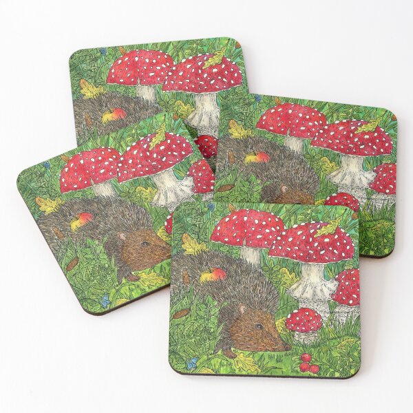 Item preview, Hedgehog and fly agarics. designed and sold by Yovin11.