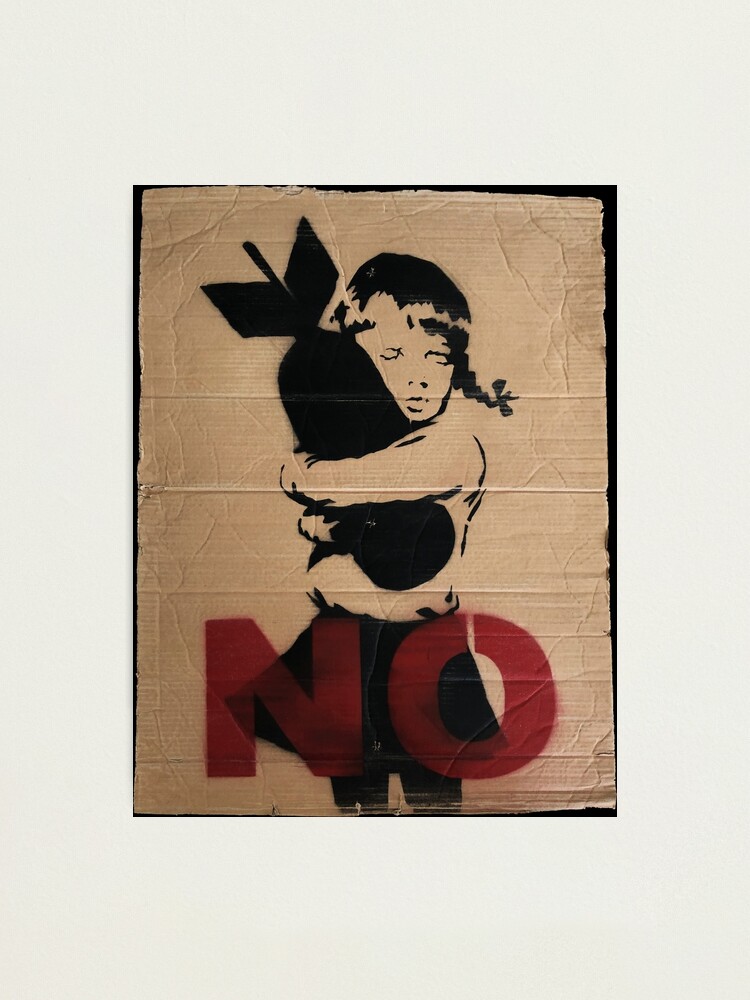 Banksy bomb hugger cardboard protest placard 2003 | Photographic Print