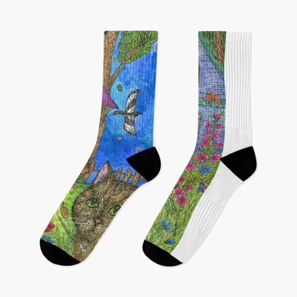 Item preview,  Cat in the garden, flowers and houses. designed and sold by Yovin11.