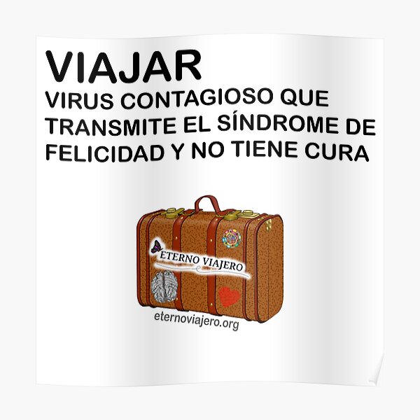 Frase de viajeros con maleta de viaje Póster