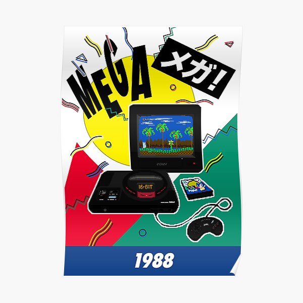 Mega Drive 1988 16bit Retro Gaming Poster - Pixel Art Original by Pixel Vixen Poster