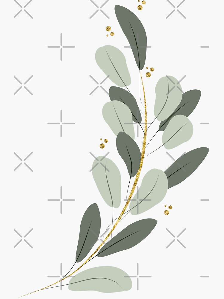 Thumbnail 3 of 3, Sticker, Eucalyptus gold twig designed and sold by Victoria Riabov.