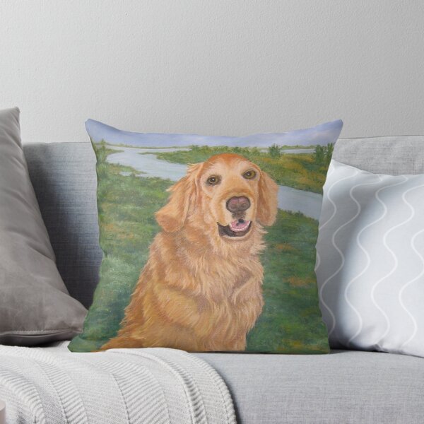 Item preview, Golden Retriever Oil Painting Portrait. Handsome Golden Retriever by the Stream designed and sold by KarenZuk.