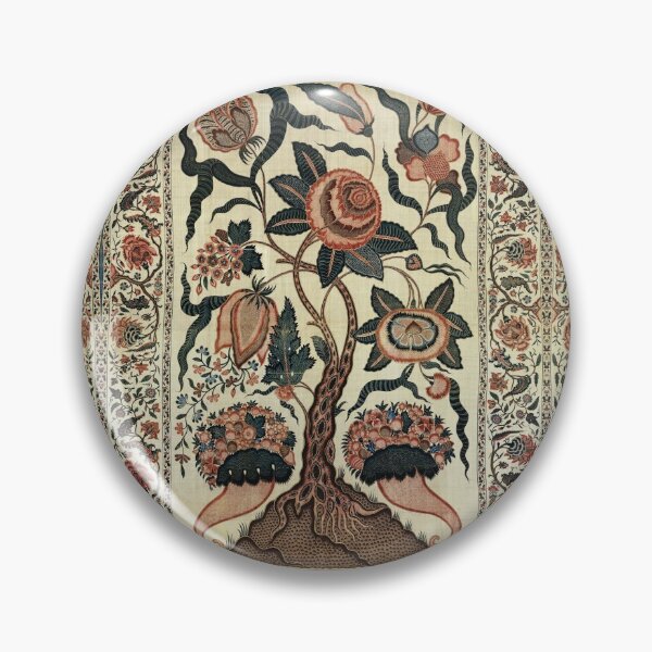 Item preview, TREE WITH BIG FLOWERS AND CORNUCOPIA Antique Embroidery in Green Brown Pink Ivory Hues designed and sold by BulganLumini.