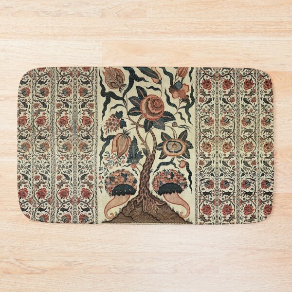 Item preview, TREE WITH BIG FLOWERS AND CORNUCOPIA Antique Embroidery in Green Brown Pink Ivory Hues designed and sold by BulganLumini.