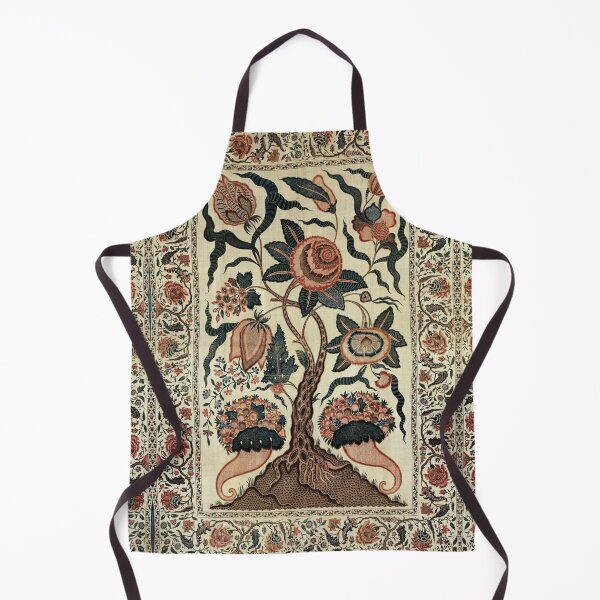 Item preview, TREE WITH BIG FLOWERS AND CORNUCOPIA Antique Embroidery in Green Brown Pink Ivory Hues designed and sold by BulganLumini.
