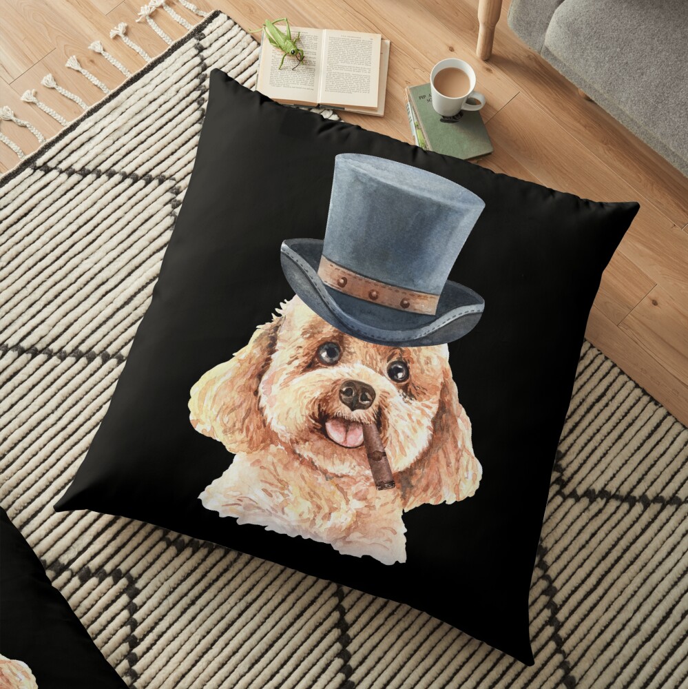 Watercolor Poodle Top Hat Floor Pillow
