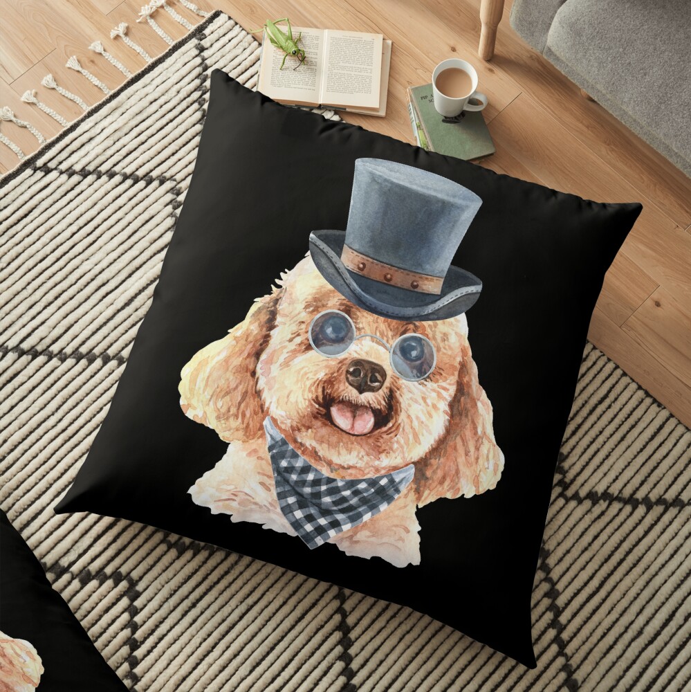 Watercolor Poodle Top Hat Floor Pillow