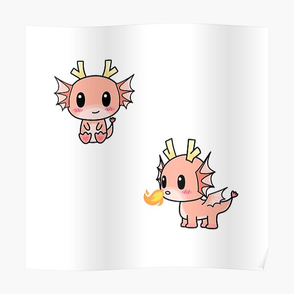 Cute Kawaii Pink Baby Dragons Poster By Pbanjelly Redbubble