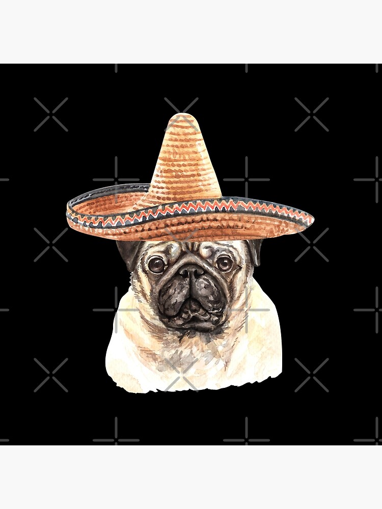 Watercolor Pug Mexican Sombrero Hat by dog-gifts