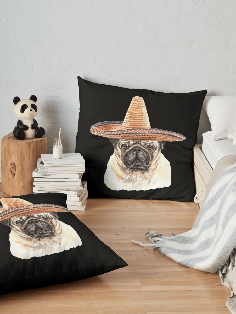 Alternate view of Watercolor Pug Mexican Sombrero Hat Floor Pillow