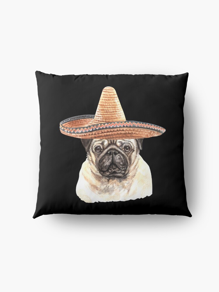 Alternate view of Watercolor Pug Mexican Sombrero Hat Floor Pillow