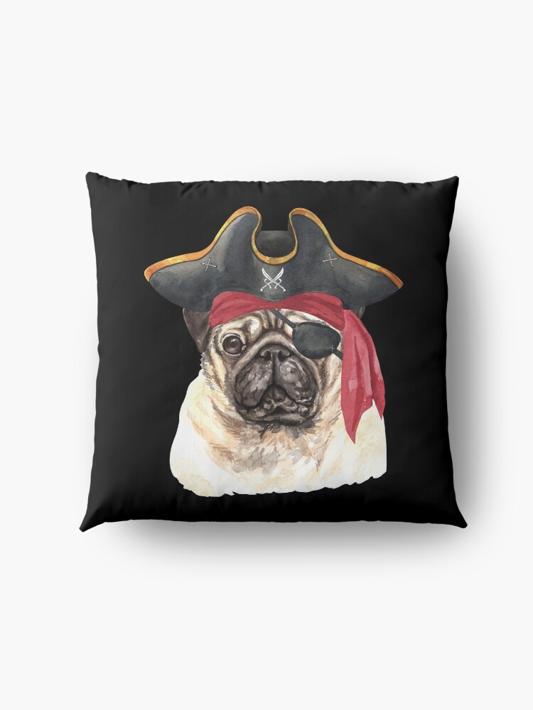 Alternate view of Watercolor Pug Pirate Hat Eye Patch Floor Pillow