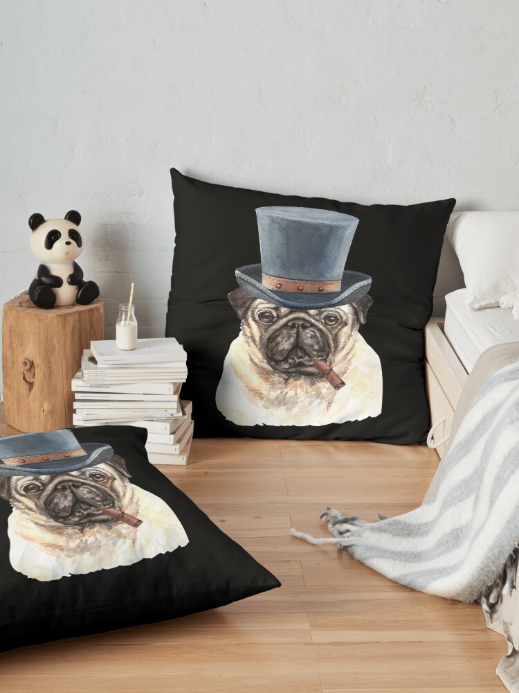 Alternate view of Watercolor Pug Top Hat Floor Pillow
