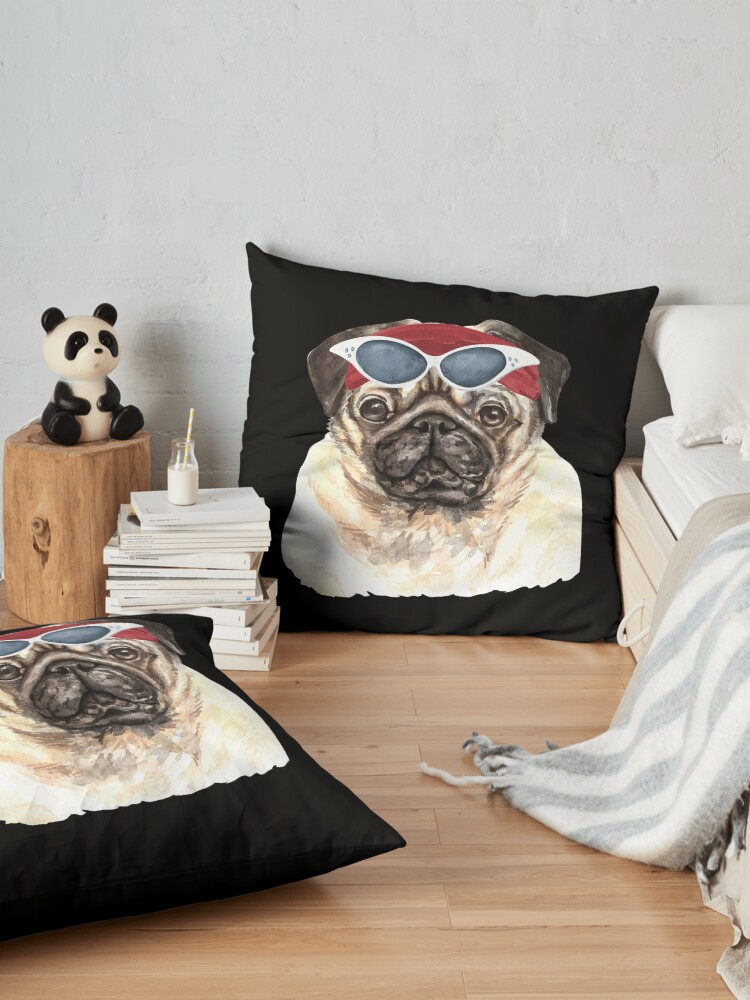 Alternate view of Watercolor Pug shades,gym,exercise, Floor Pillow