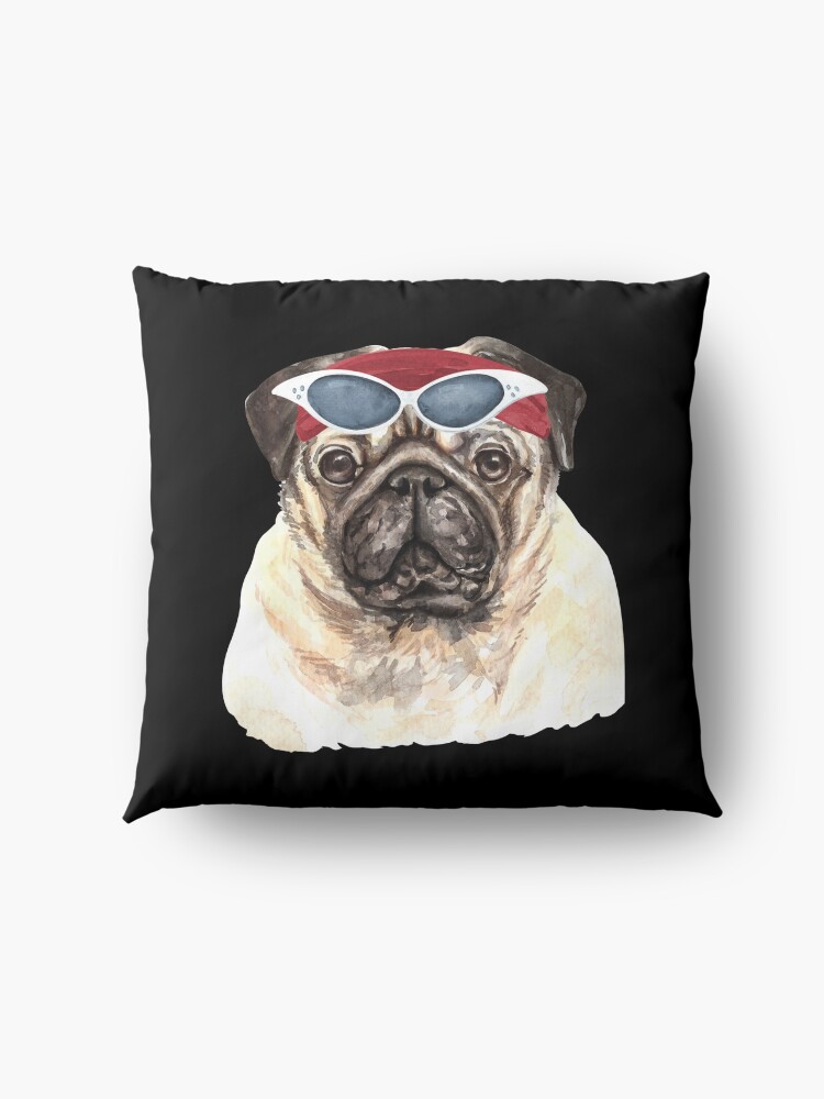 Alternate view of Watercolor Pug shades,gym,exercise, Floor Pillow