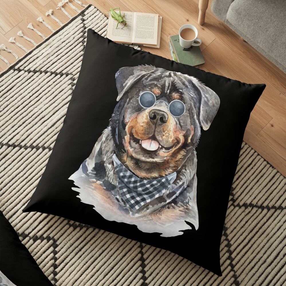Watercolor Rottweiler Cool Biker Floor Pillow