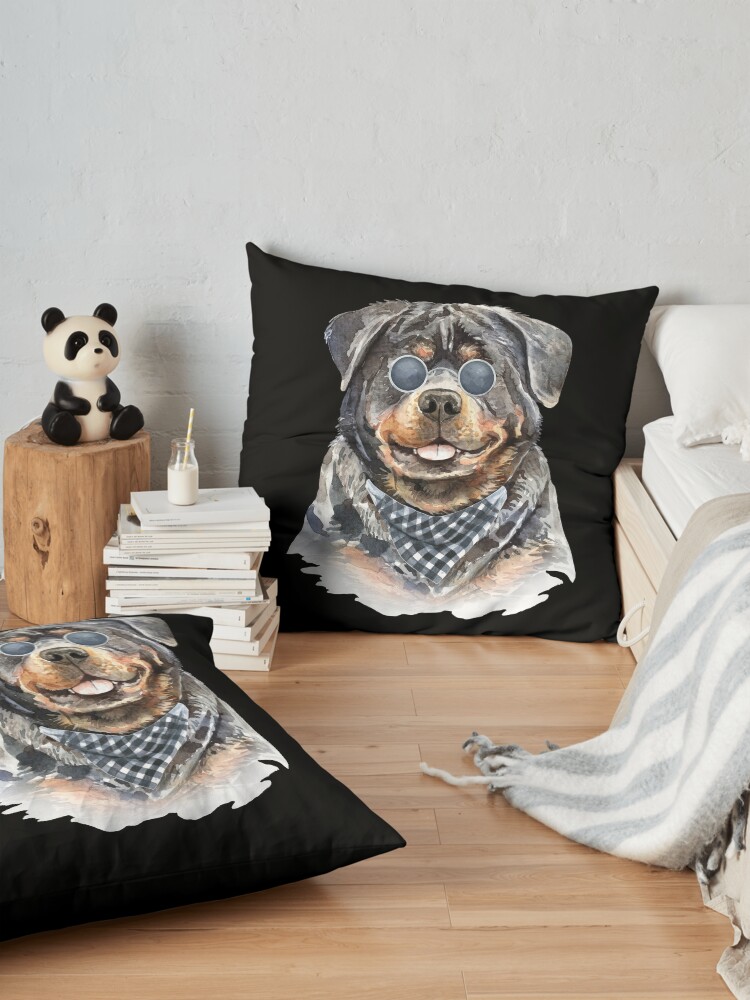 Alternate view of Watercolor Rottweiler Cool Biker Floor Pillow