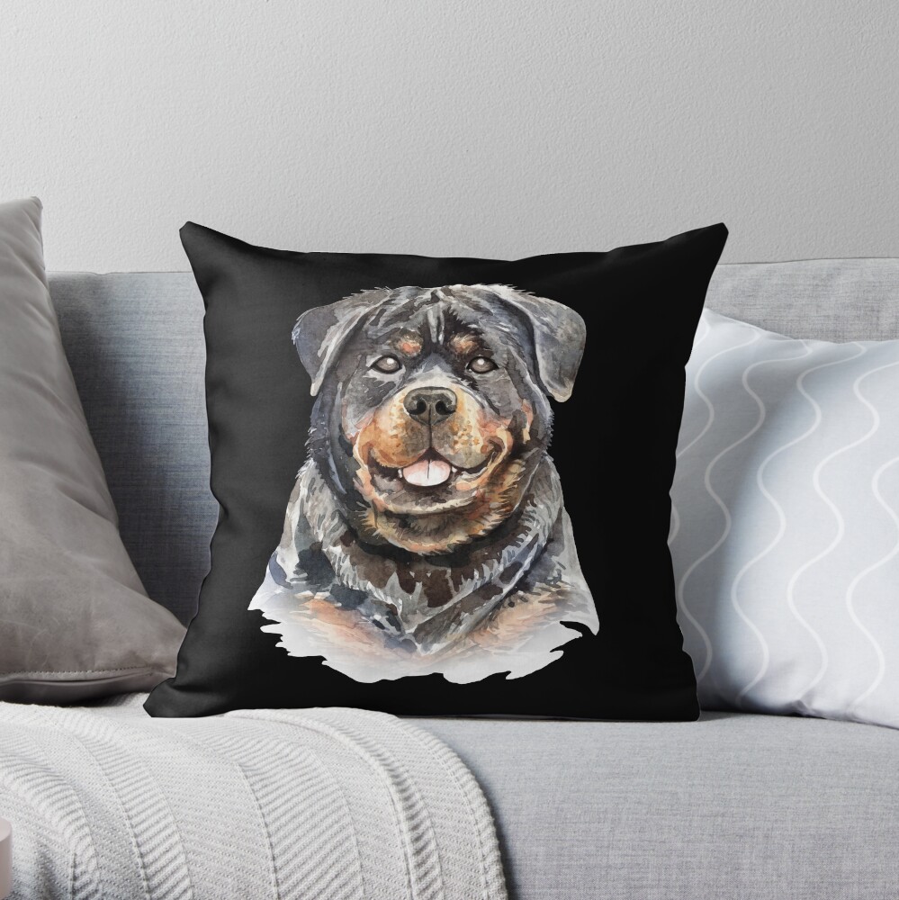 Watercolor Rottweiler Dog Throw Pillow