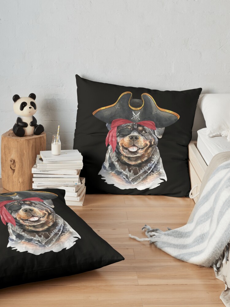 Alternate view of Watercolor Rottweiler Pirate Hat Eye Patch Floor Pillow